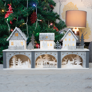 Wooden White Grey Christmas Scenery With Led Light