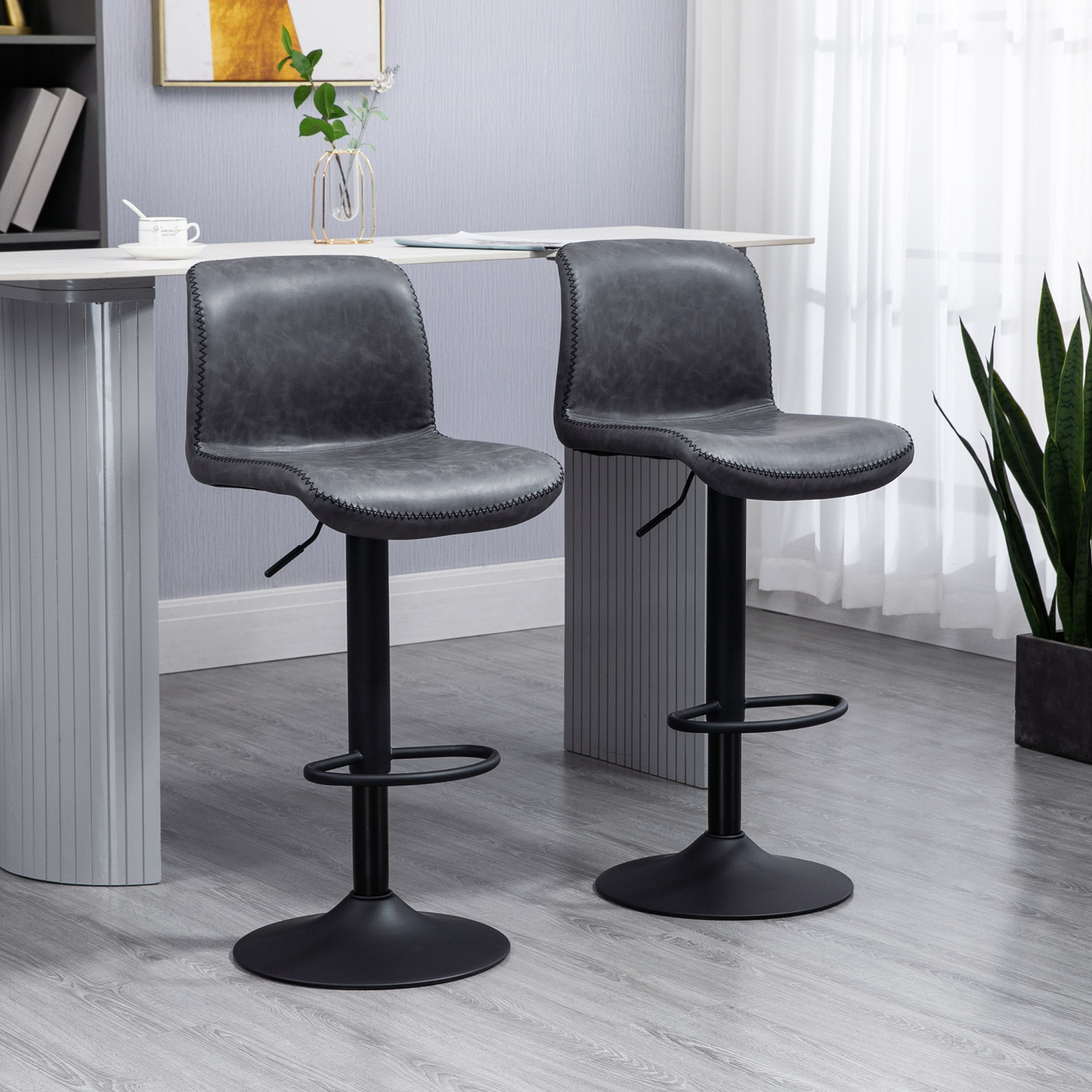 B&Q - Barstools Set Of 2Dining Stools With Backrest And Footrest - Image 7