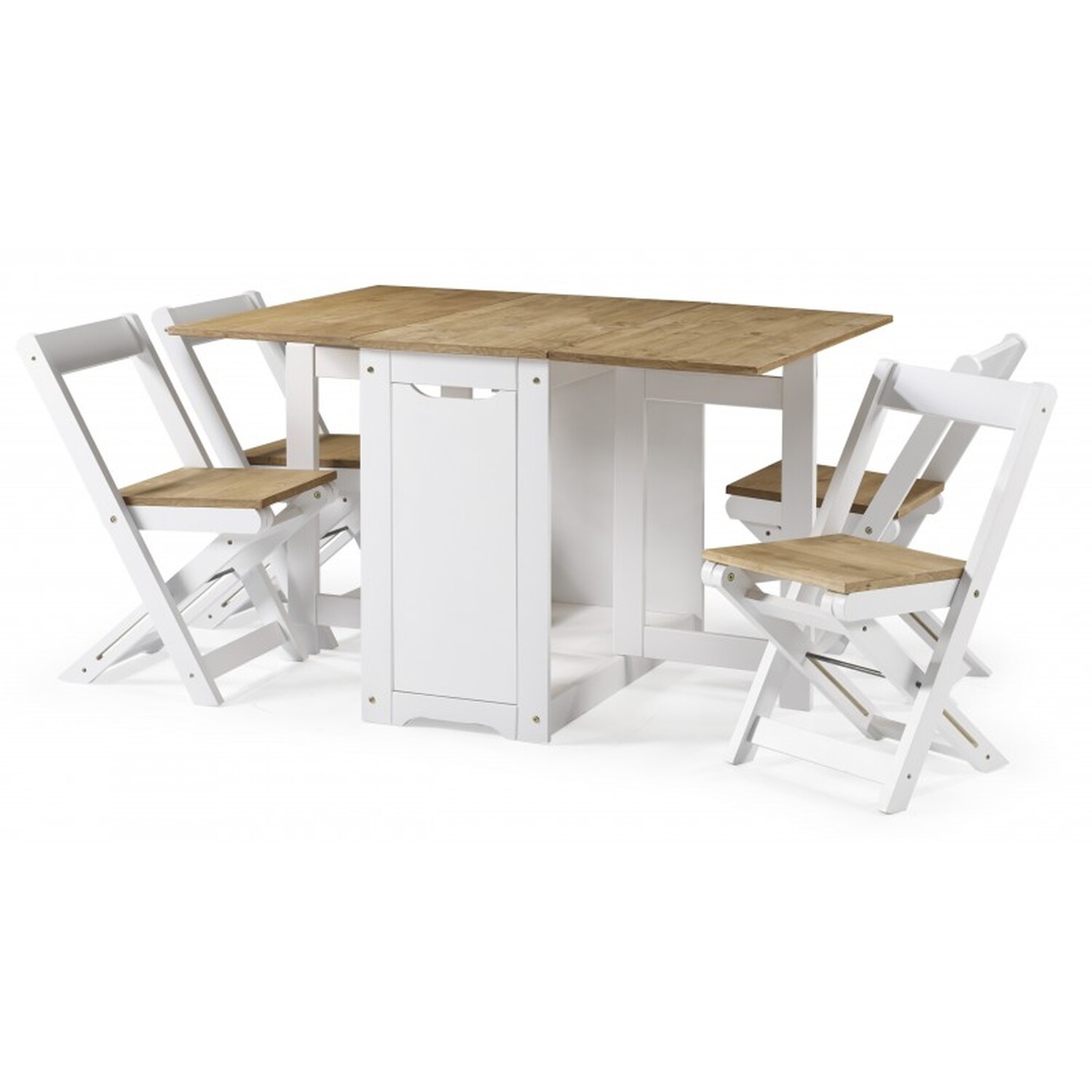 Corona Butterfly Dining Set Table 4 Chairs Folding Mexican Pine Wood Drop Leaf - Distressed White Wax