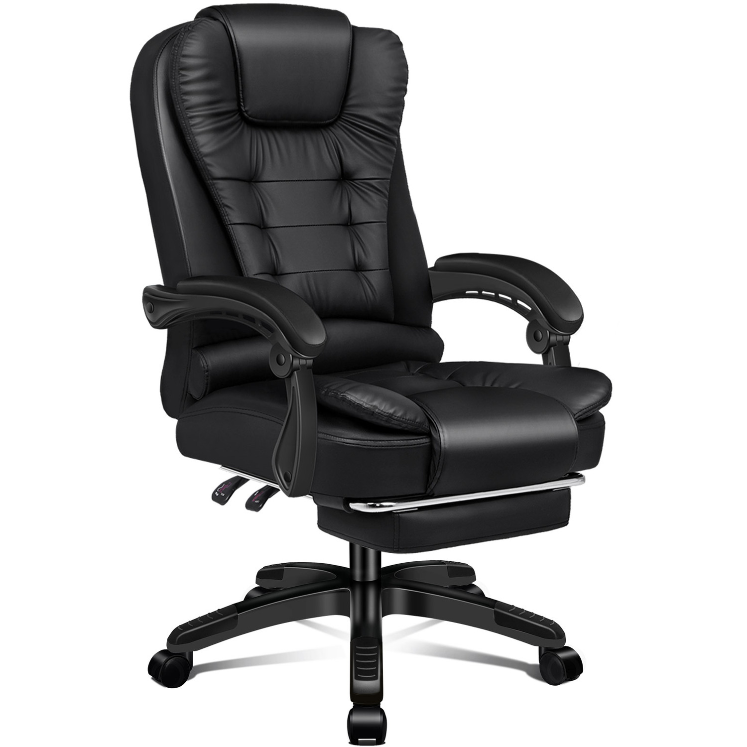 ELFORDSON Elias Executive Massage Office Chair with Footrest - Black / Faux Leather Leather thumbnail