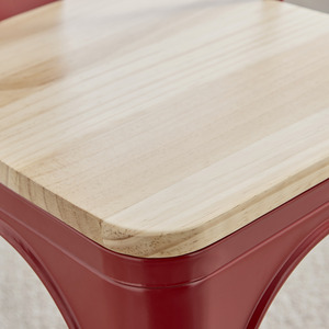 Red Colton Stackable Tolix Style Industrial Metal Kitchen Dining Chair Wood Seat shot 4116909
