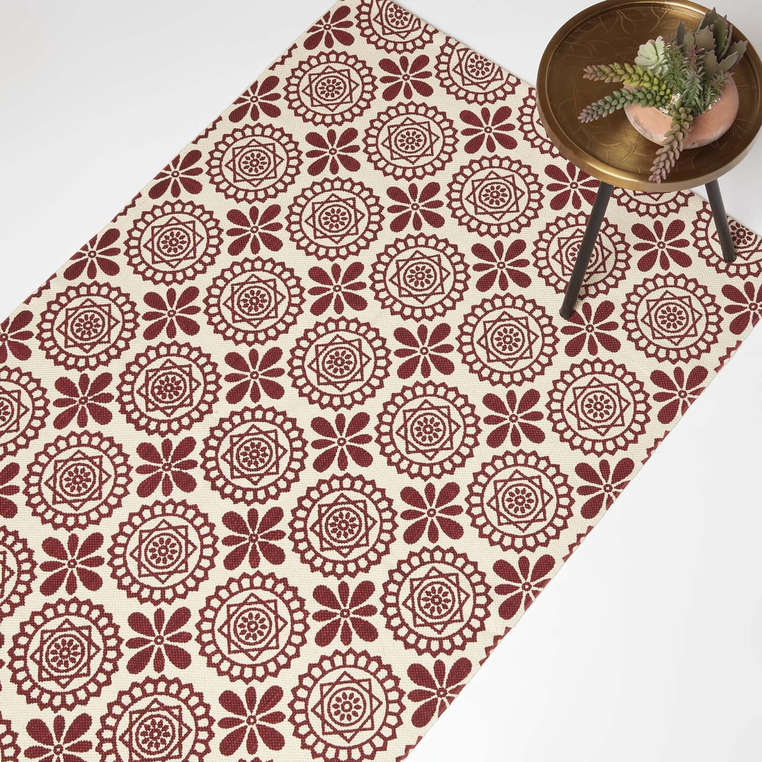 Cassia Red Handwoven Cotton Geometric Rug - Red / 230cm thumbnail