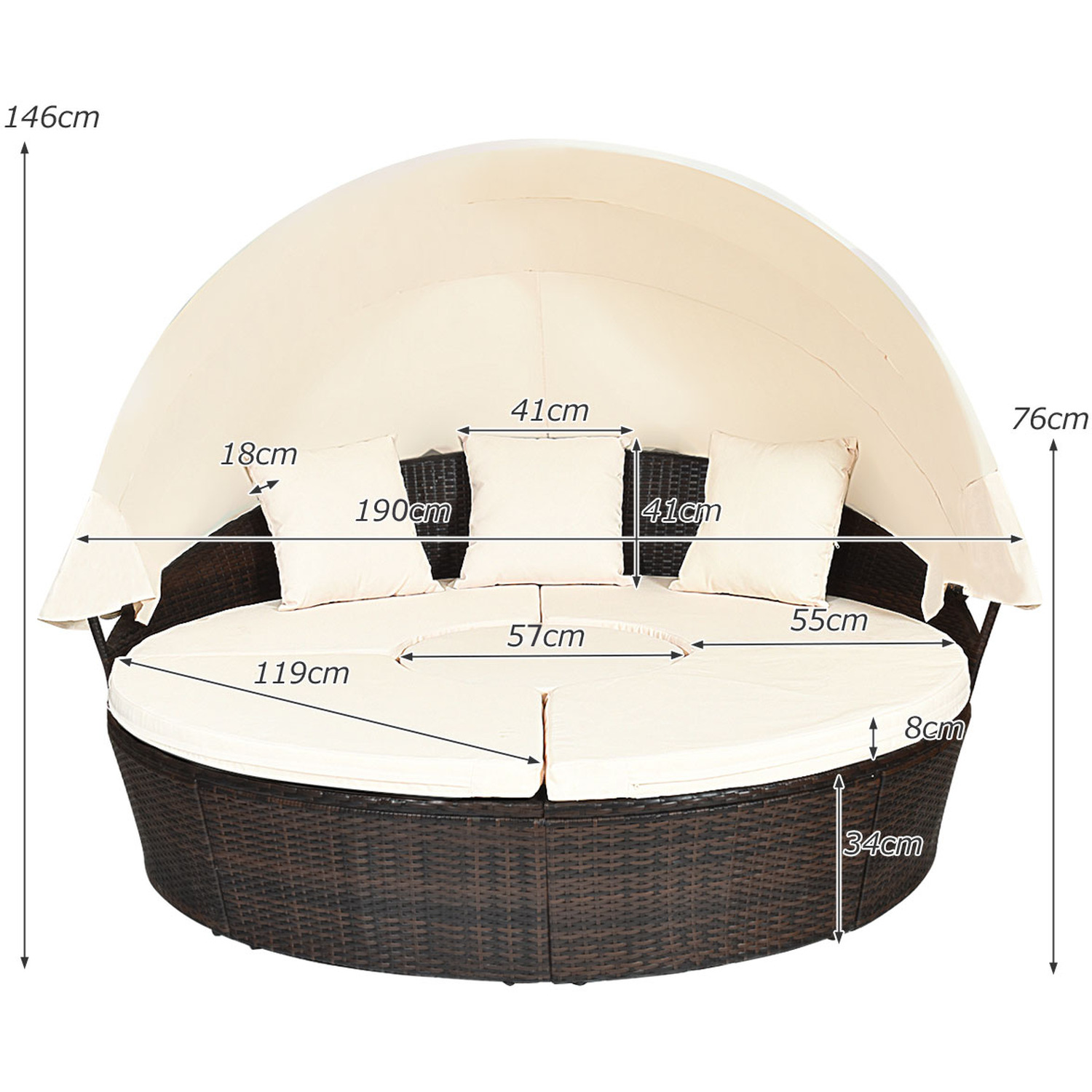 Outdoor Round Daybed With Retractable Canopy - White