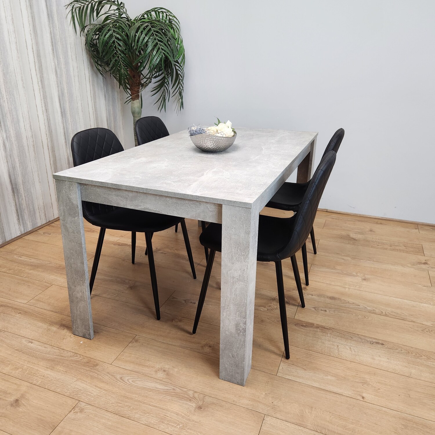 Dining Table And 4 Black Chairs Set - Grey Black