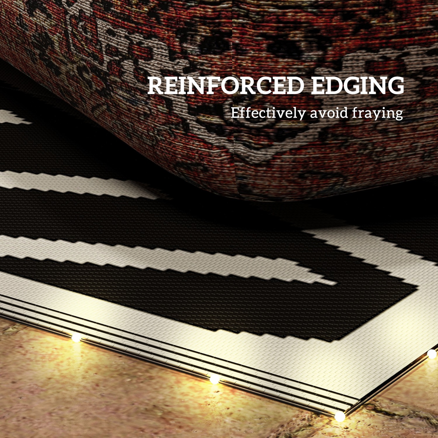 Reversible Outdoor RV Rug with LED String Light 844-836V00MX