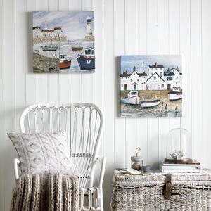 Art for the Home Harbourside seascape Hand painted Effect Printed Canvas