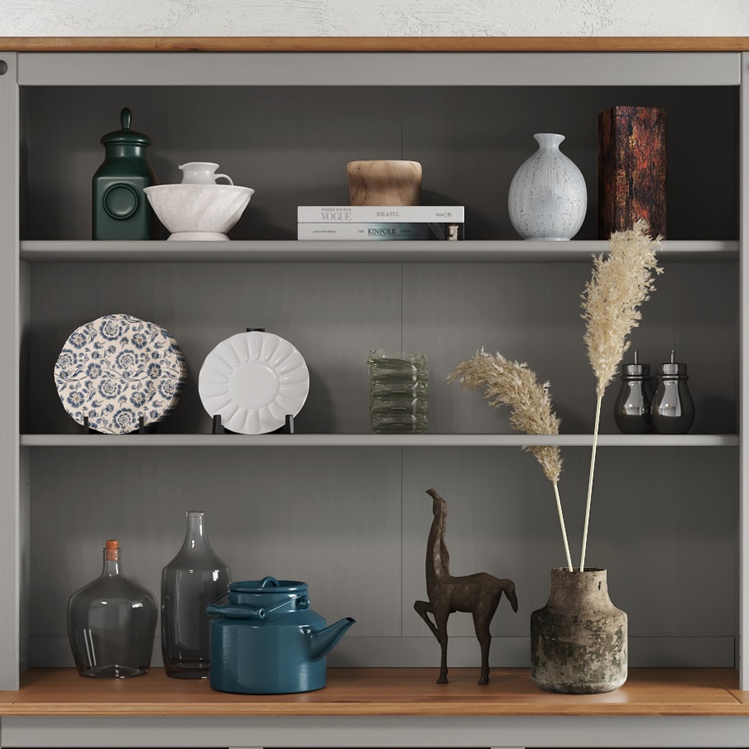 Corona Large Dresser Top Solid Wood Pine Wooden Shelves Sideboard Topper Display - Distressed Grey Wax