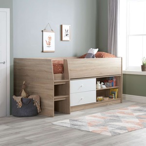 White Single Cabin Bed Birlea Leyton Oak Teens Childrens Frame