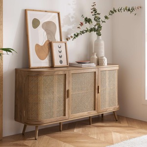 3 Door Rattan Sideboard Cabinet Curved Oak Cupboard Birlea Sark