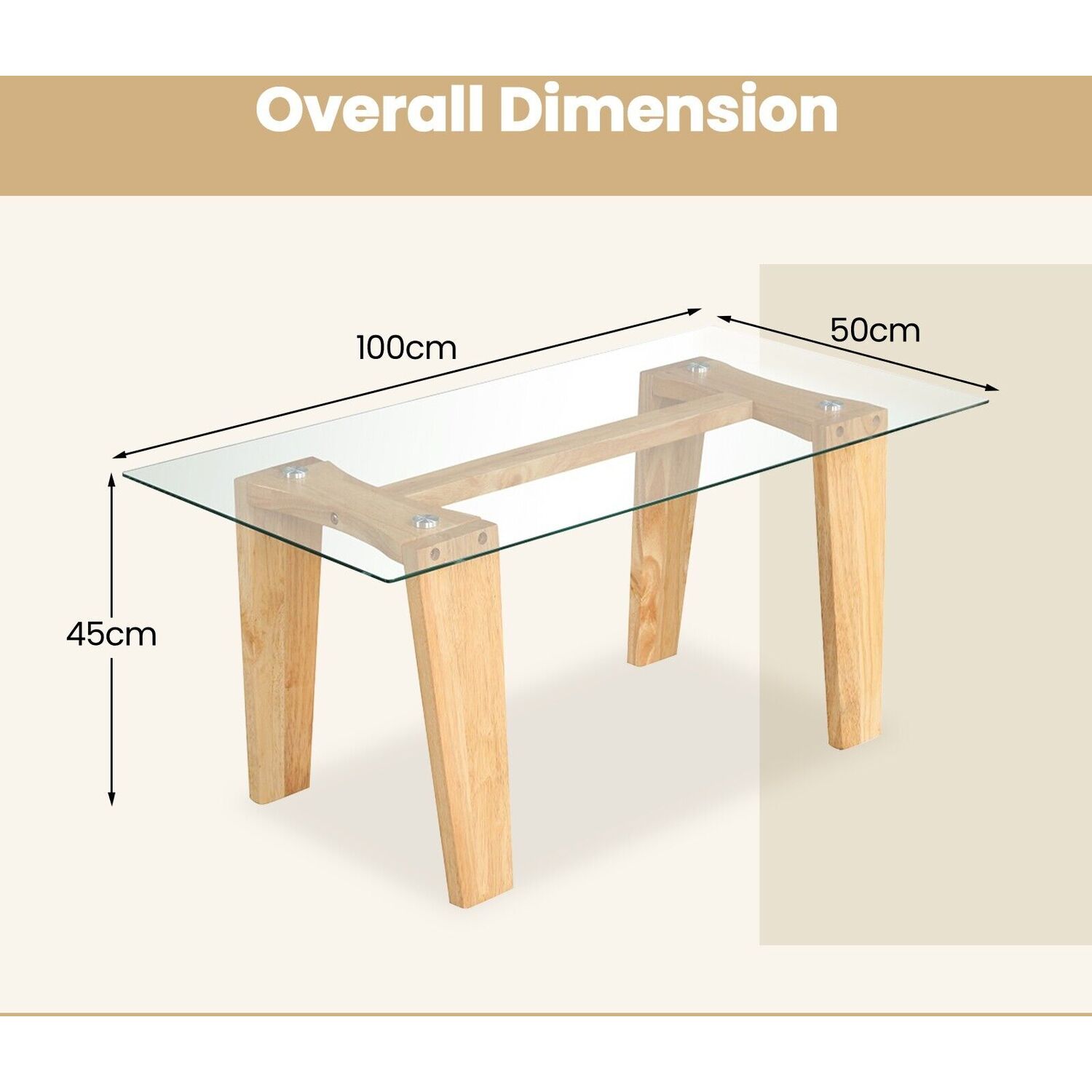 Tempered Glass Cocktail Center Table Coffee Table - Brown