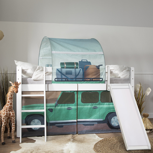 Moro Cabin Bed with Slide and Safari Package in White