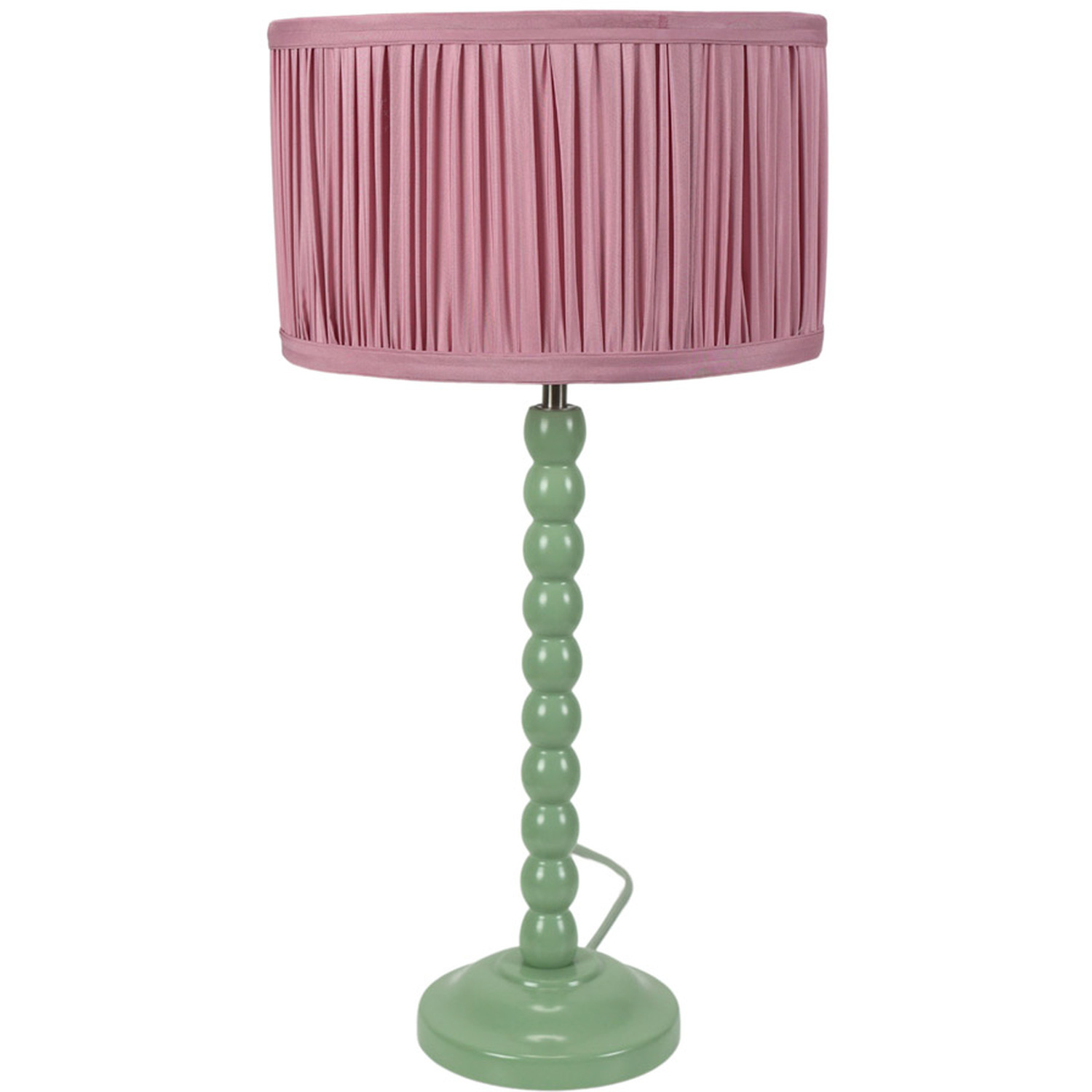 Bobbins Sage Green Table Lamp with Ruched Pleated Drum Lamp Shade - Blush Pink / Bulb Included