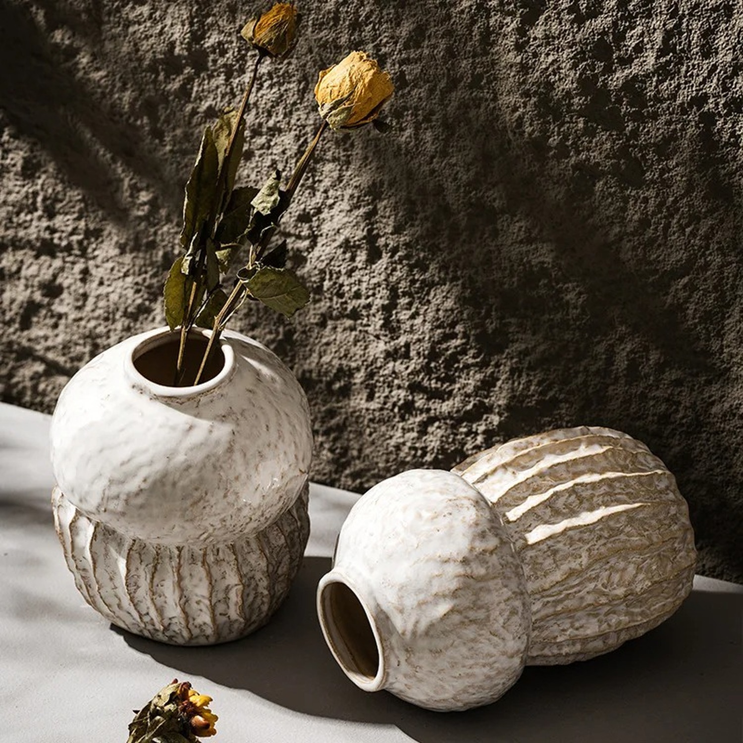Small Handmade Textured Glaze Ceramic Vase - White