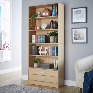 Oak Effect Home Source Clara Tall Wide 2 Drawer Storage Bookcase  shot 7021514
