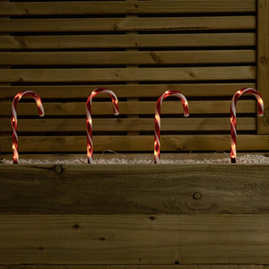 Set of 12 Battery Powered Candy Cane Path Lights with 60 LEDs