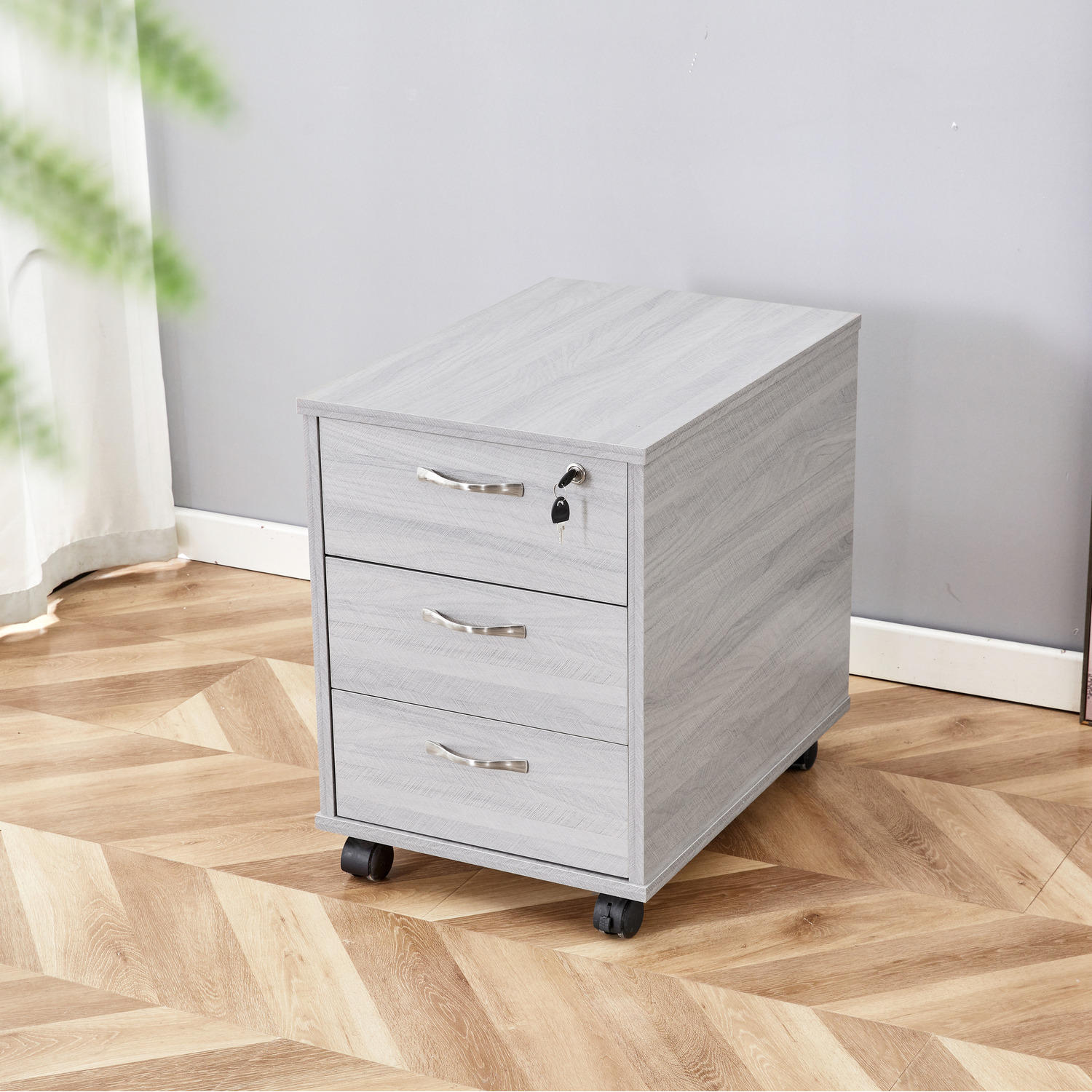 Office Desk L-shaped Shelves With Drawers - Grey