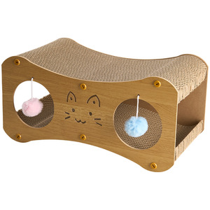 Double-Layered Cat Scratching Board Cat Bed with Plush Balls