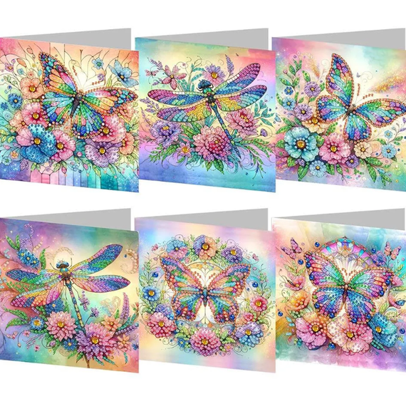Pack of 6 Dragonfly Diamond Art Greeting Card Kit