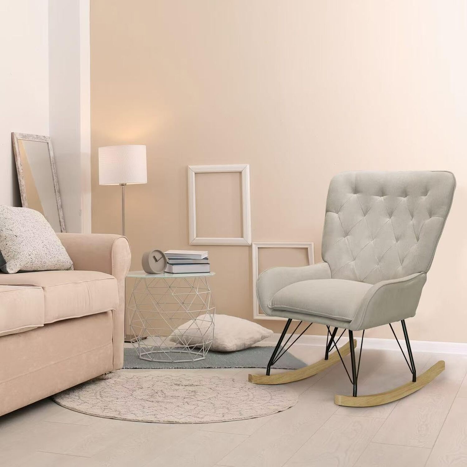 Alivio Comfortable Velvet Rocking Chair - Beige