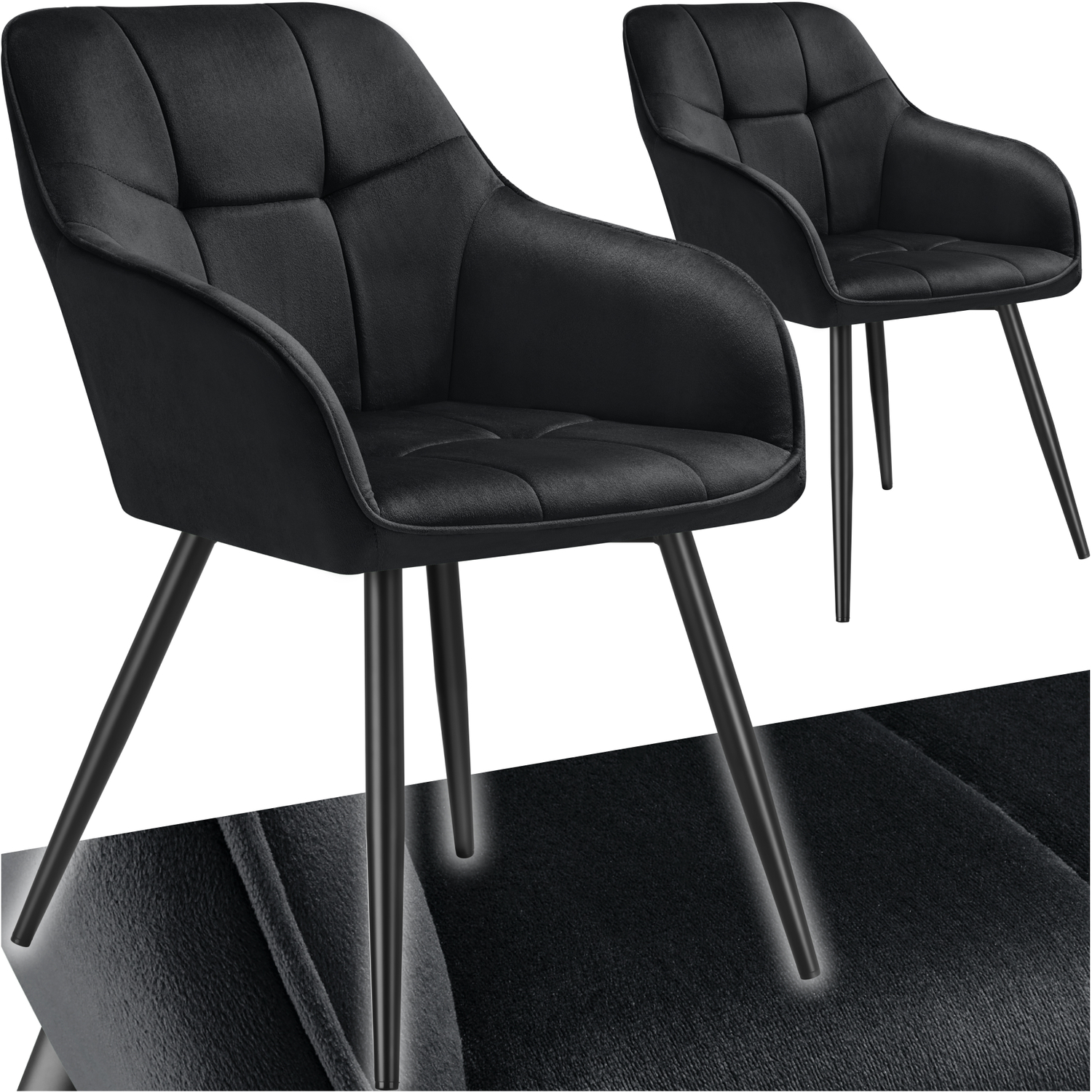 Dining Chair Marilyn - Velvet Look Quilted Pattern - Black Black 2