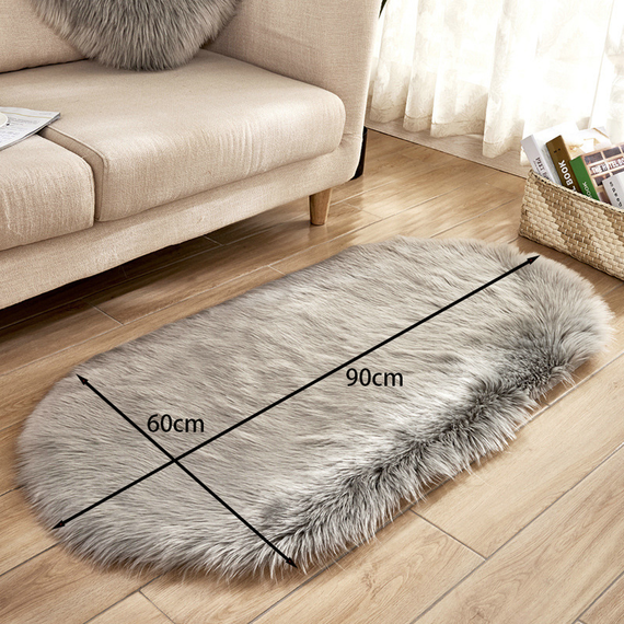 Livingandhome Grey Oval Shaggy Area Rug