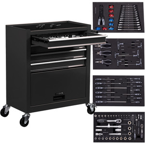 Black Tool Cabinet Cart Workshop Trolley 4 Drawers incl. tools shot 7721915