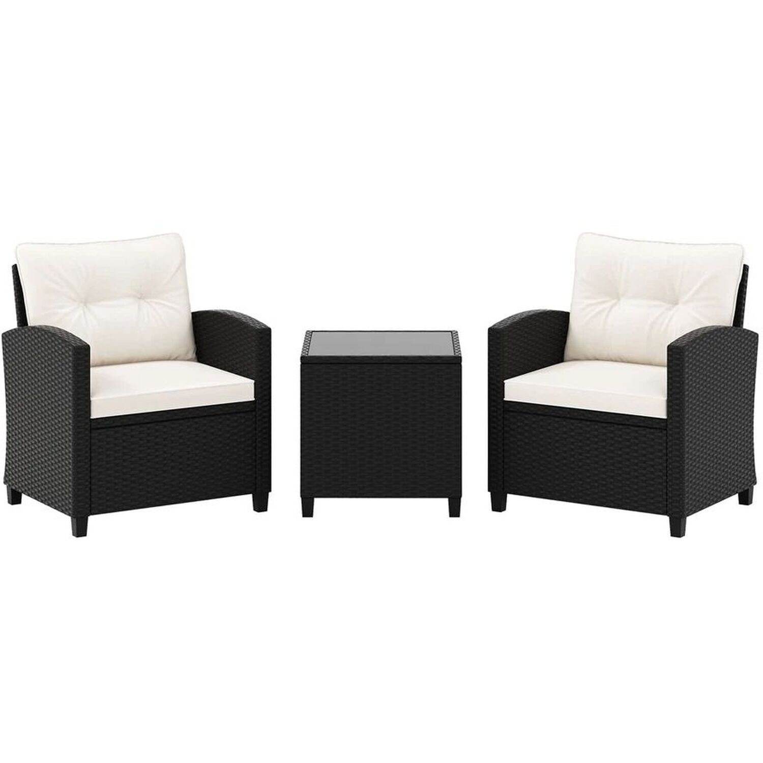 Patio Furniture Bistro Set Rattan With Cushions - Black