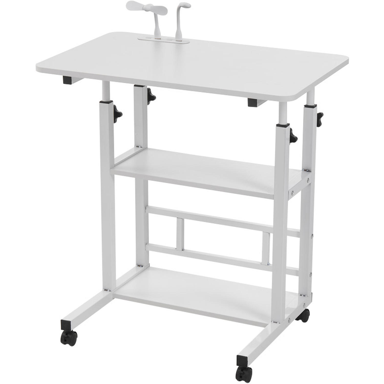 Livingandhome Height Adjustable Mobile Overbed Table With Wheels - White