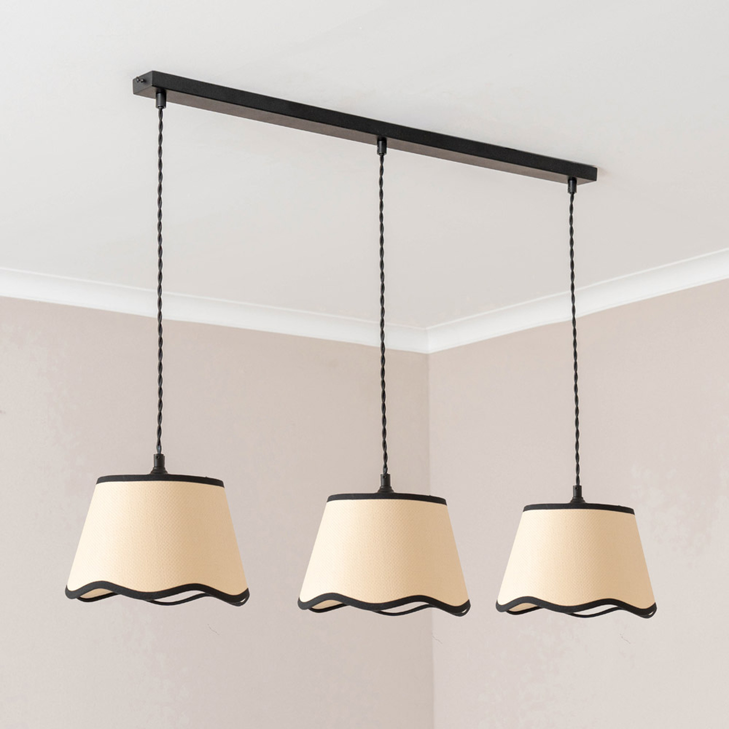 Dutton Scallop 3 Drop Bar Ceiling Pendant Light With Led Bulbs - Black