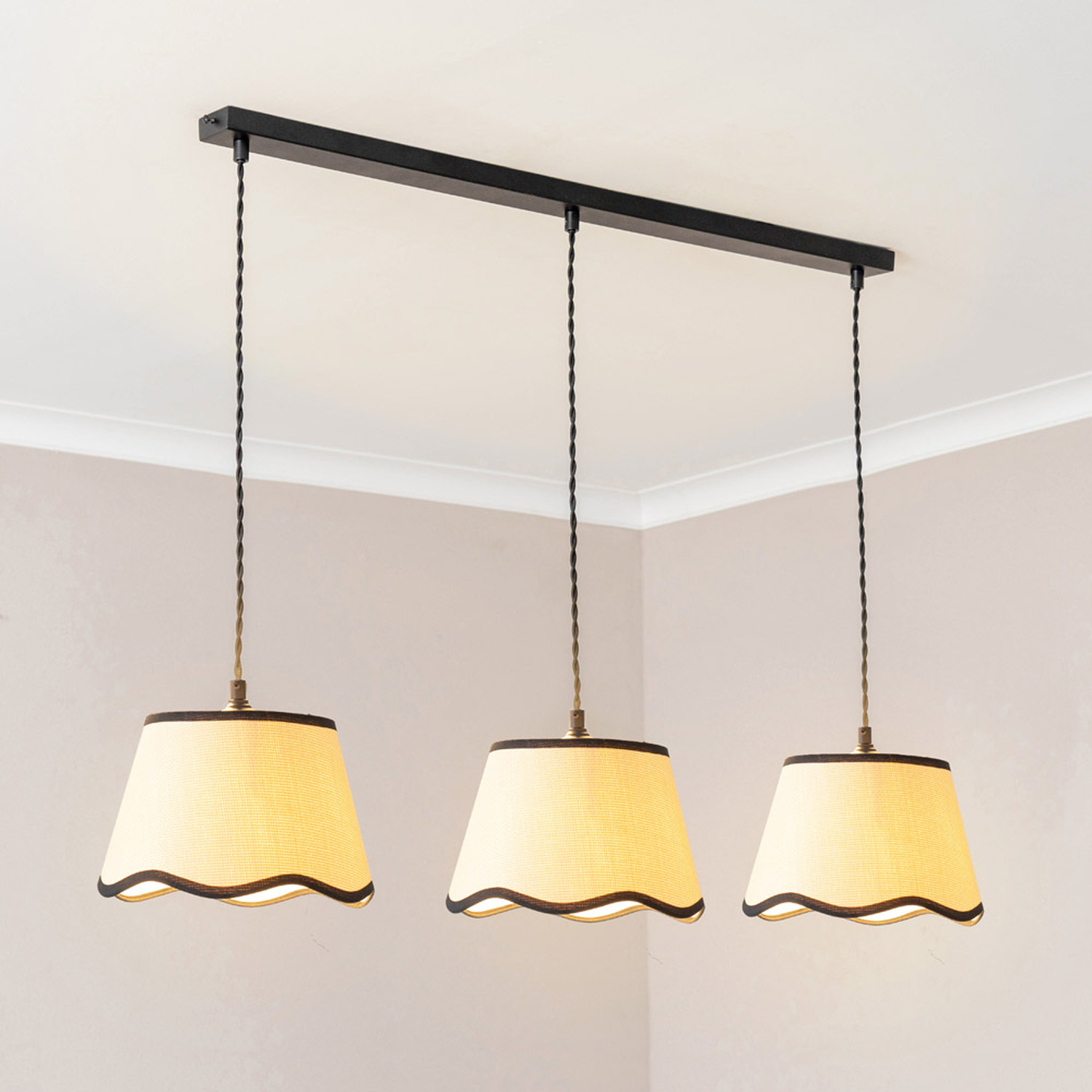 Dutton Scallop 3 Drop Bar Ceiling Pendant Light With Led Bulbs - Black