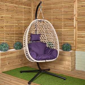 Garden Rattan Egg Chair with Steel Frame and Waterproof Cover