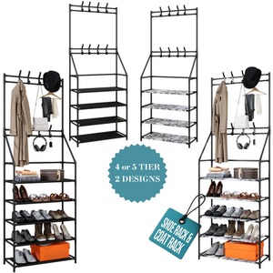 Coat Stand with Shoe Storage Shelves and 8 Hooks