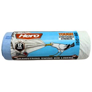 Hero 60L Swing Bin Bag Liners with Handles Pack of 12