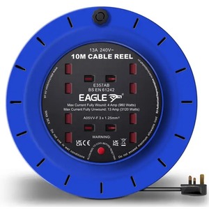 4 Gang Way Extension Reel 13A Thermal Cut Out for Garden, Workshop