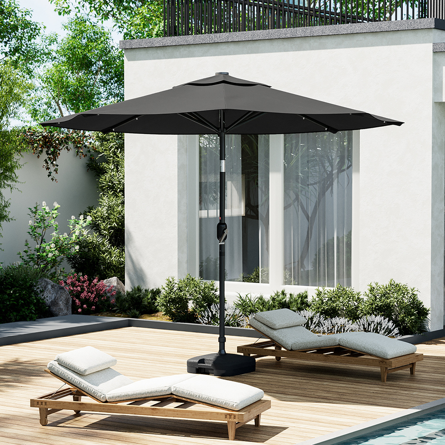 Kidkid Garden Led Solar Lighted Parasol With Fillable Base - Dark Grey