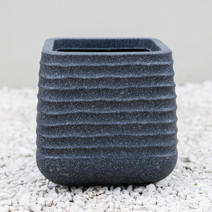Black Square Ridged Outdoor Planter Garden Flower Pot shot 9885189