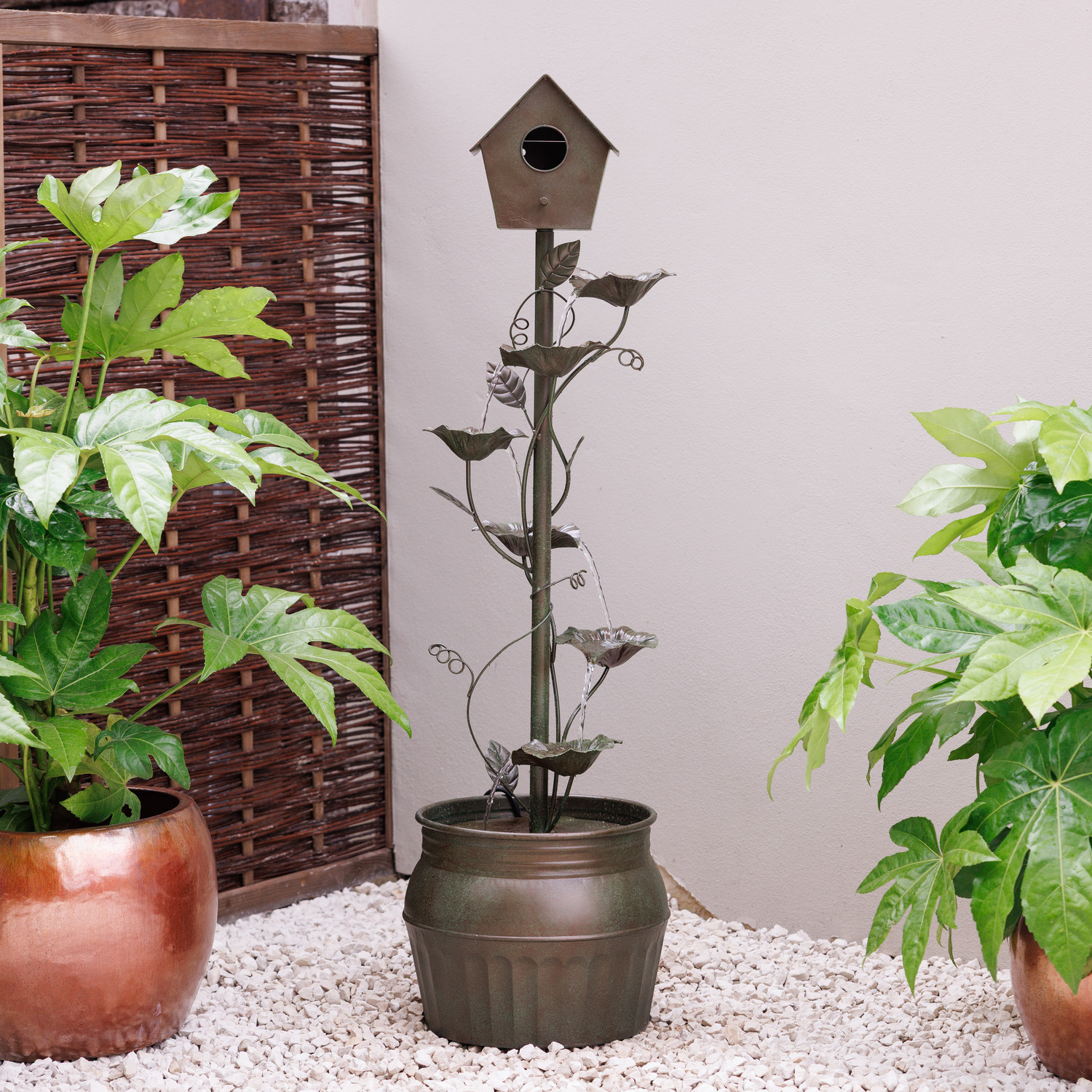 Enchanted Zinc Bird Box Cascading Water Feature with LED Lights 130cm