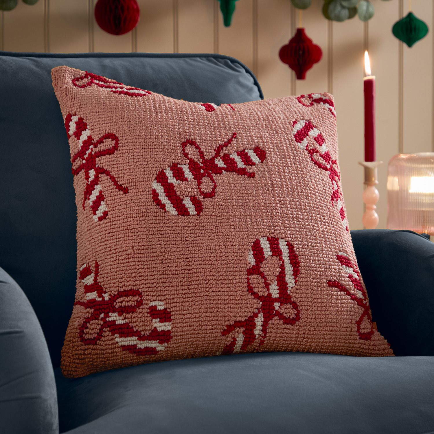 Candy Canes Tufted Cushion Cover 45 x 45cm - Pink/Red
