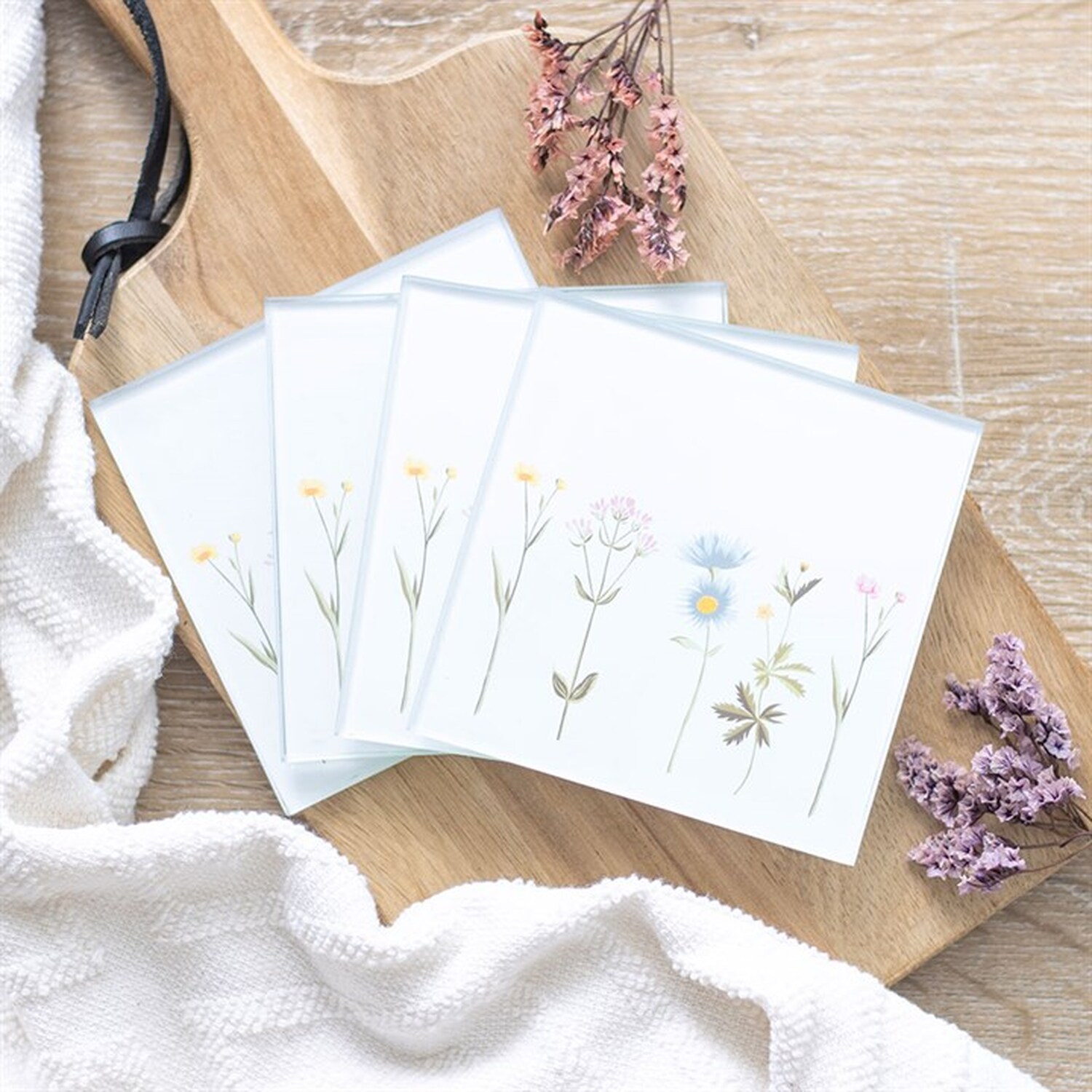 Image of Floral Elegance Glass Coaster Set For&hellip;