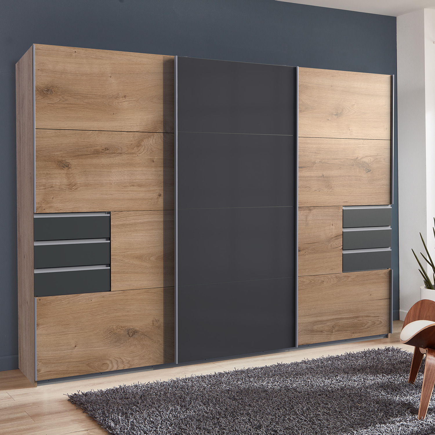 Saigon Solo Sliding Wardrobe - Oak 270cm Oak