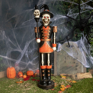 4ft Traditional Halloween Skeleton Orange and Black with Skull Staff