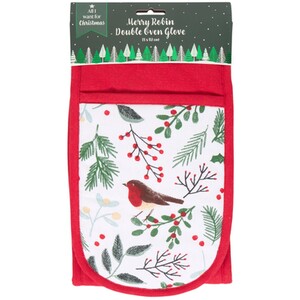 Mistletoe Robin Double Oven Glove