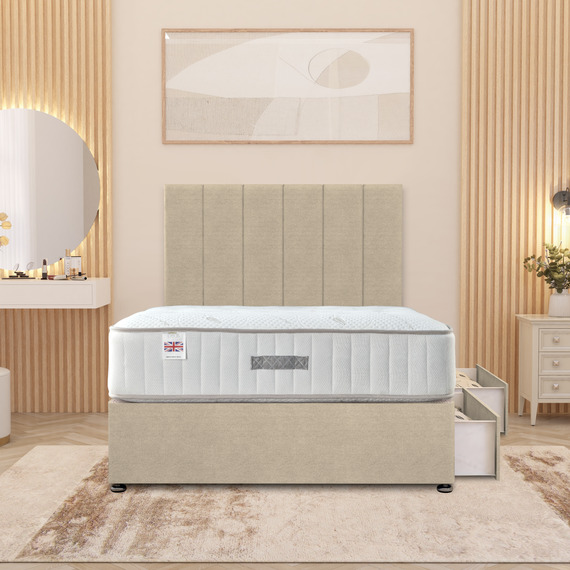 Austin Tweed Fabric Orthopaedic Divan Storage Bed Hybrid Mattress 32