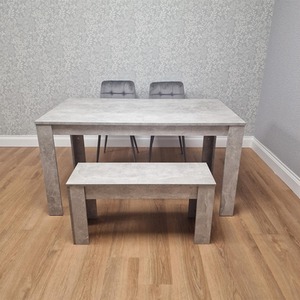 Grey Dining Table, 2 Grey Tufted Velvet Chairs and 1 Bench Dining Set