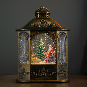 Bronze Santa and Christmas Tree Water Spinner with LEDs