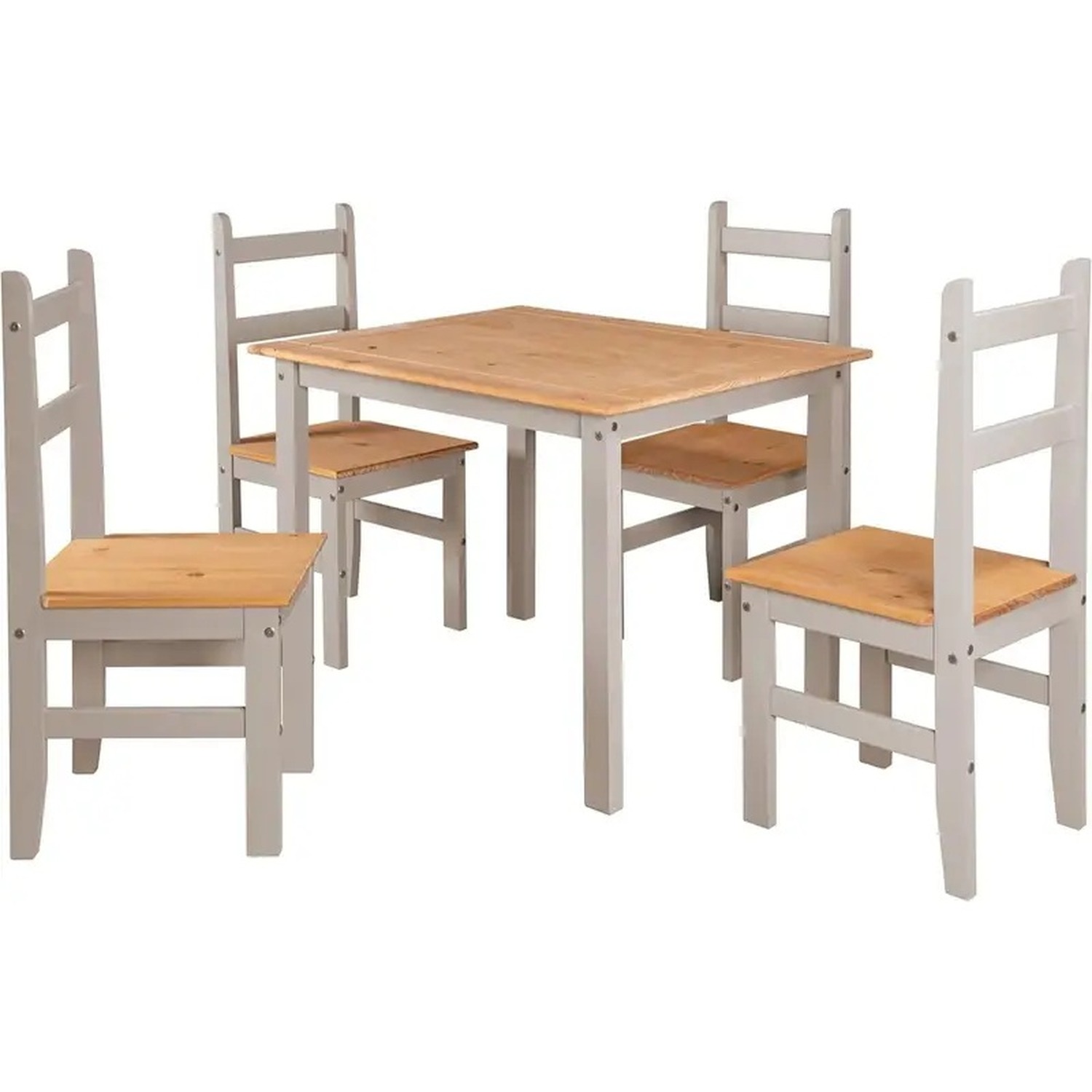 Corona Dining Table Set 4 Seater Solid Mexican Pine Wood - Grey