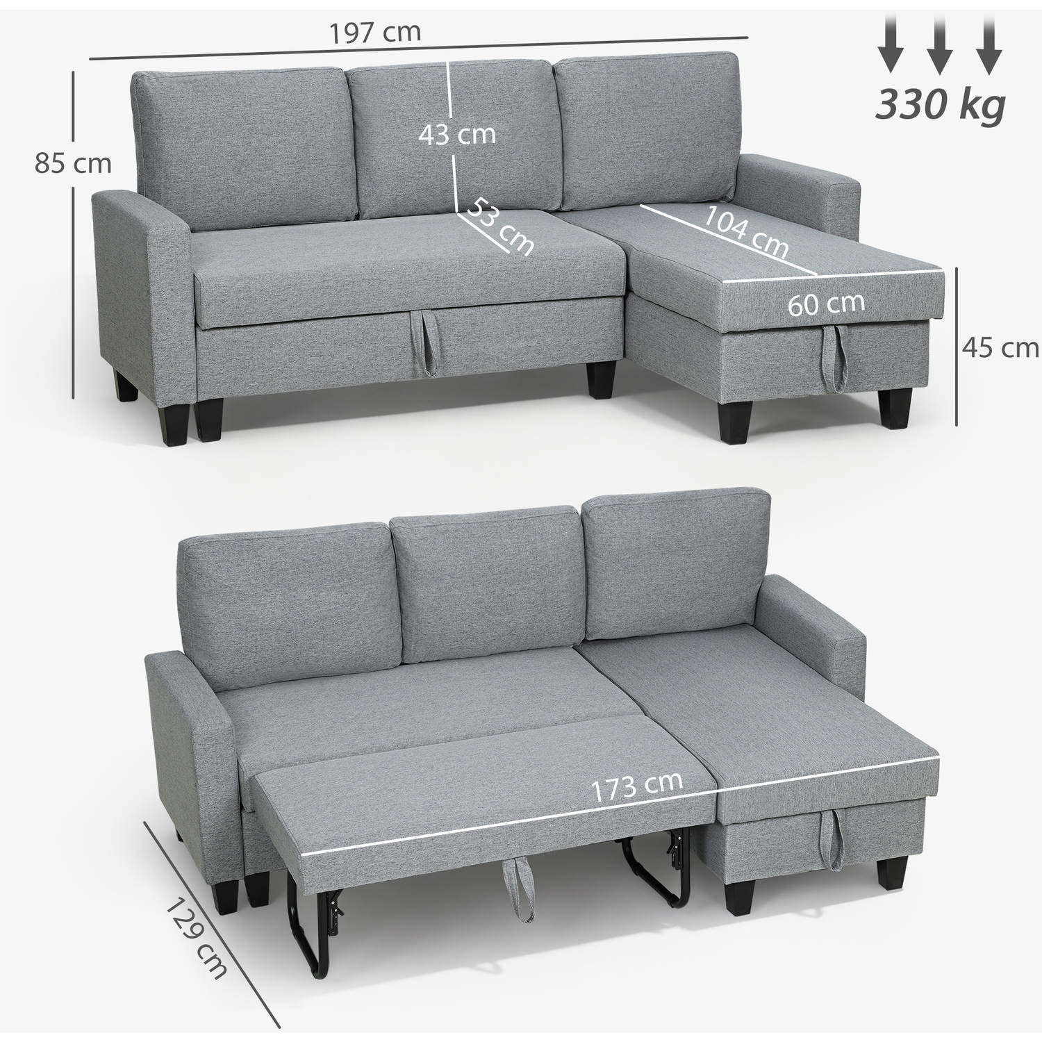 HOMCOM 3 Seater Sofa Bed with Storage for Living Room