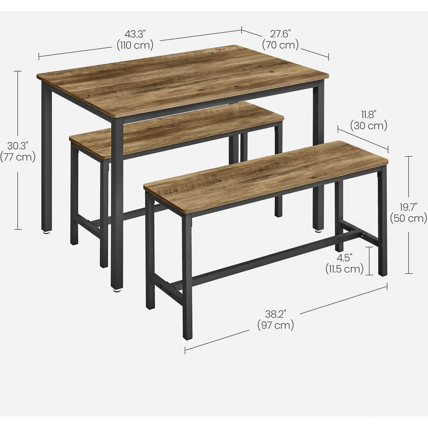 Dining Table With 2 Benches Kitchen Table Set - Bronze