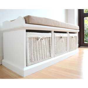 Tetbury Bench with 3 White Rattan Baskets