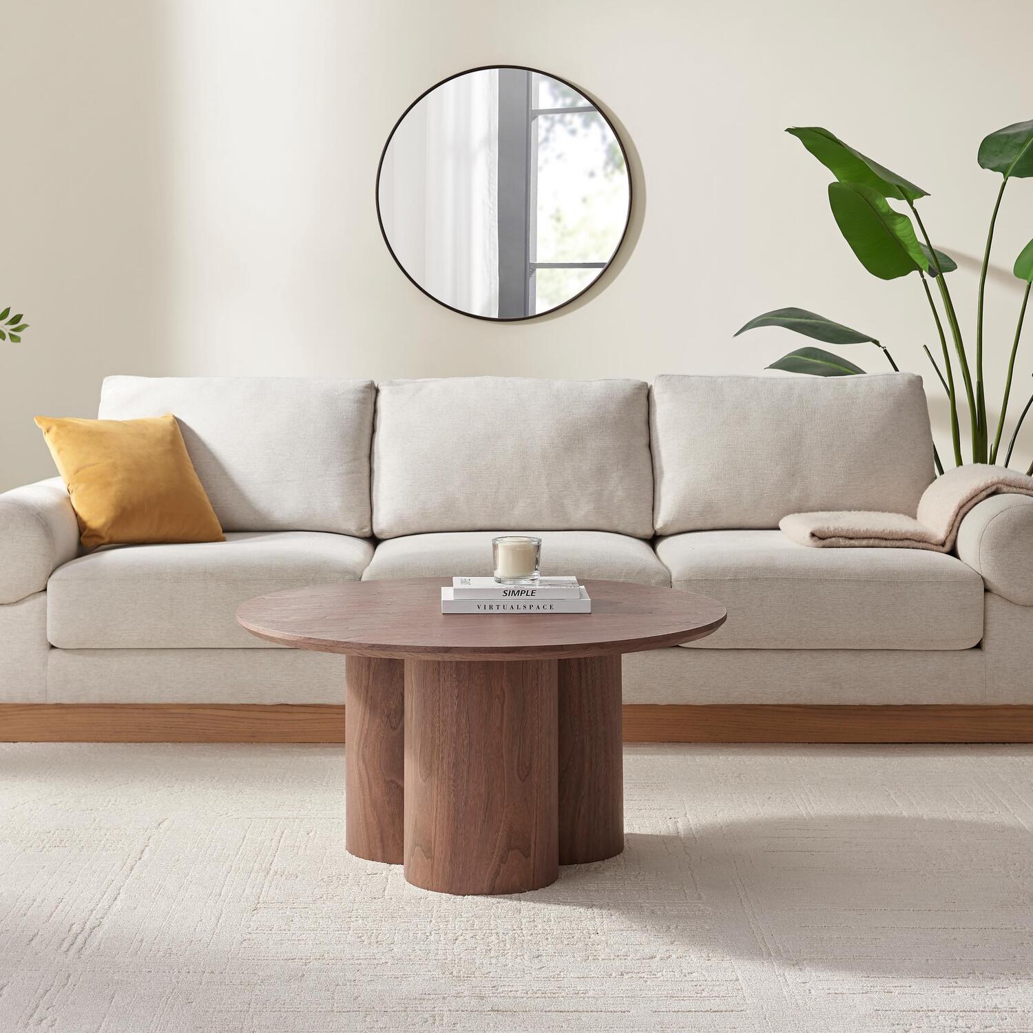 Sutton Round Walnut Veneer Wood Coffee Table - Brown